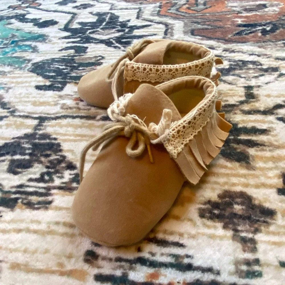 Tan Toddler Moccasins with Fringe Detail